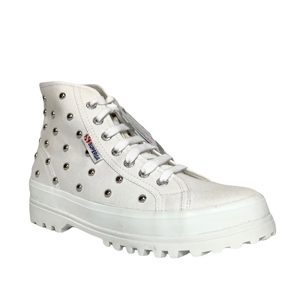 Superga Alpine White Canvas Studded Platform High Top Sneakers 38